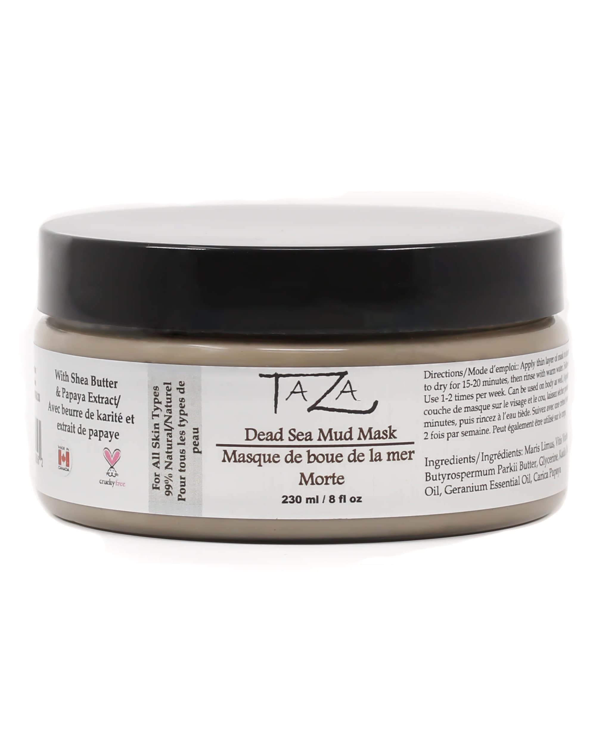 Premium Taza Natural Dead Sea Mud Mask, 8 fl oz ♦ Bright and Radiant Facial Skin ♦ With: Dead Sea Mud, Shea Butter, Grapeseed Oil, Vitamin E, Glycerin, Papaya Extract